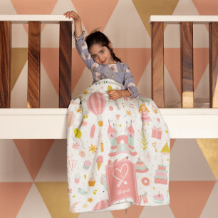 Roze Unicorn Party Pattern Monogrammed Girl Kinder Fleece Deken