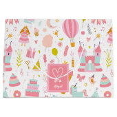Roze Unicorn Party Pattern Monogrammed Girl Kinder Groot Cadeauzakje (Voorkant)
