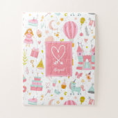 Roze Unicorn Party Pattern Monogrammed Girl Kinder Legpuzzel (Verticaal)