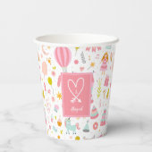 Roze Unicorn Party Pattern Monogrammed Girl Kinder Papieren Bekers (Achterkant)