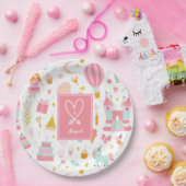 Roze Unicorn Party Pattern Monogrammed Girl Kinder Papieren Bordje (Feest)
