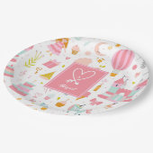 Roze Unicorn Party Pattern Monogrammed Girl Kinder Papieren Bordje (Gekanteld)