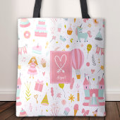 Roze Unicorn Party Pattern Monogrammed Girl Kinder Tote Bag