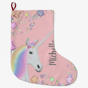 Roze Unicorn Pastel Stars Girls Persoonlijk Grote Kerstsok