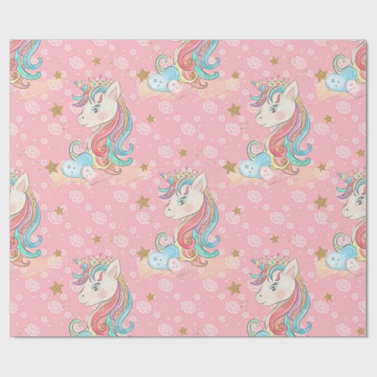 Roze Unicorn Pattern Cadeaupapier (Vlak)