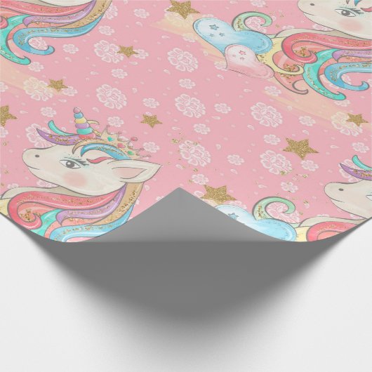 Roze Unicorn Pattern Cadeaupapier (Hoek)