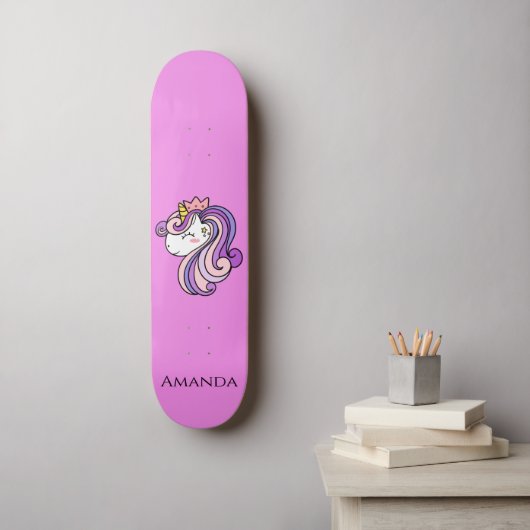 Roze unicorn persoonlijk skateboard (Muurkunst)