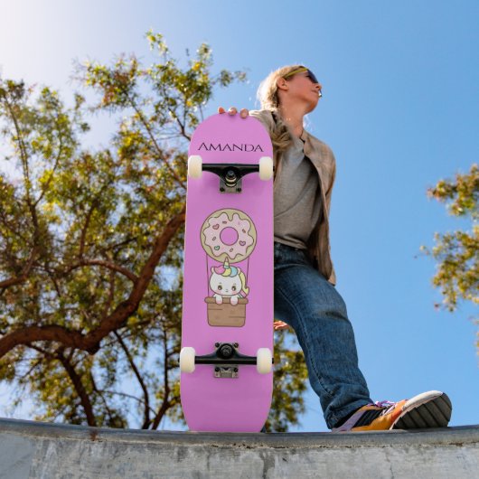 Roze unicorn persoonlijk skateboard (Buiten 1)