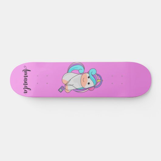 Roze unicorn persoonlijk skateboard (Horizontaal)