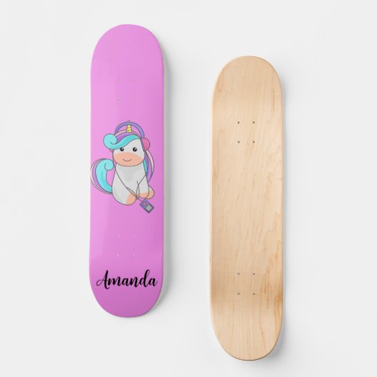 Roze unicorn persoonlijk skateboard (Voorkant)