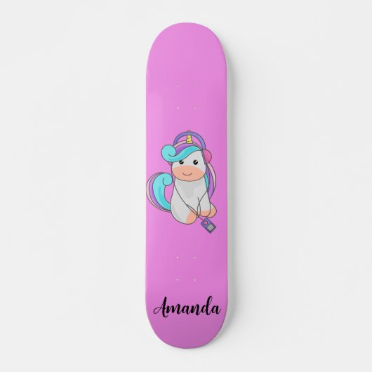 Roze unicorn persoonlijk skateboard (Voorkant)