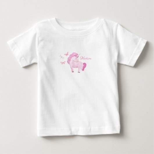 Roze Unicorn persoonlijke Butterflies Name Girly (Voorkant)
