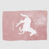 Roze Unicorn persoonlijke Golfhanddoek (Horizontaal)