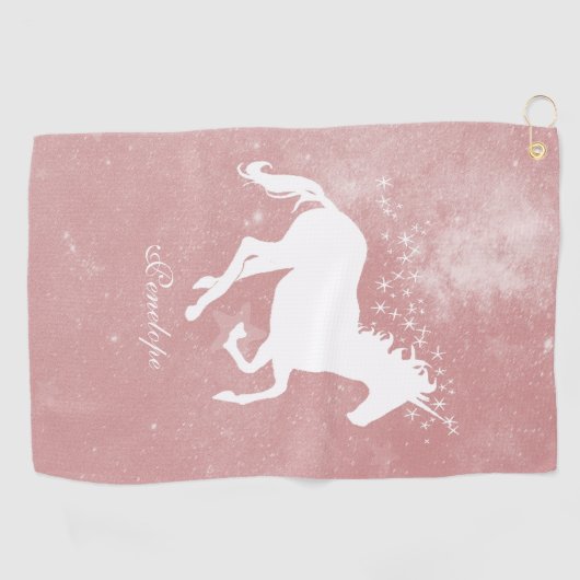 Roze Unicorn persoonlijke Golfhanddoek (Horizontaal)