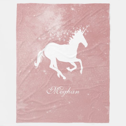 Roze Unicorn persoonlijke vlootzak Fleece Deken (Voorkant)
