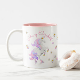 Roze Unicorn Princess met sterren en bloemen Tweekleurige Koffiemok
