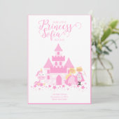 Roze Unicorn & Princess Party Invitation Kaart (Staand voorkant)