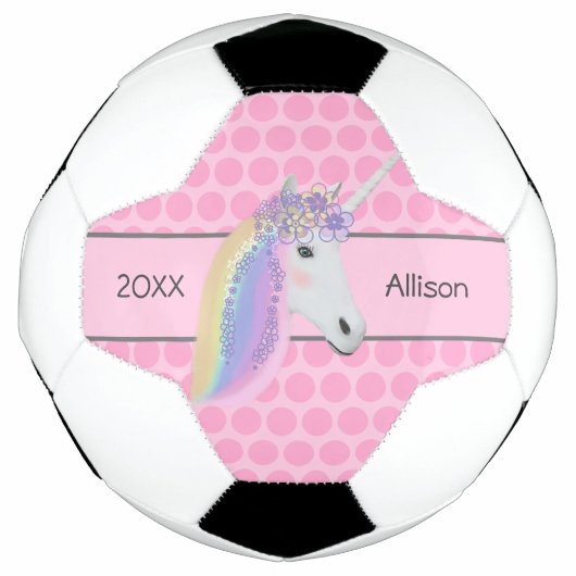 Roze Unicorn Rainbow Gepersonaliseerde meisjes Voetbal (Voorkant)