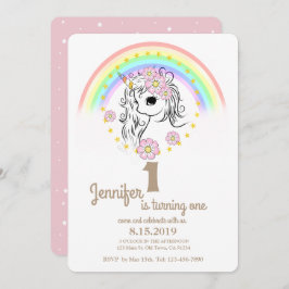 Roze Unicorn RainBow Girl 1st Birthday Kaarten