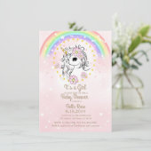 Roze Unicorn RainBow Girl Baby shower Kaarten (Staand voorkant)
