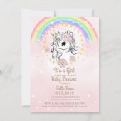 Roze Unicorn RainBow Girl Baby shower Kaarten (Voorkant)