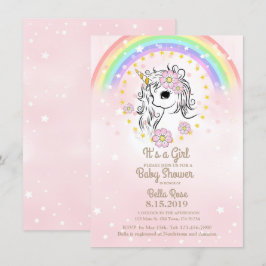 Roze Unicorn RainBow Girl Baby shower Kaarten