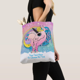 Roze Unicorn Rainbow Ombre Paars Blue Glitter Tote Bag