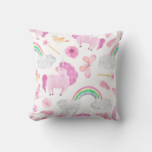 Roze Unicorn Rainbows Girly Magical Butterflies Kussen