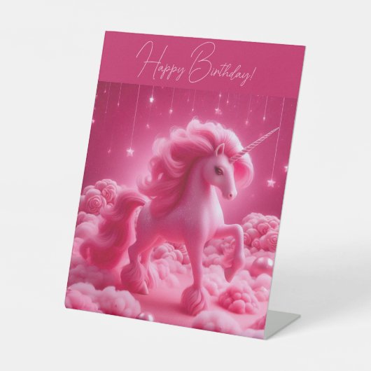 roze unicorn reclamebord met voetstuk (Voorkant)