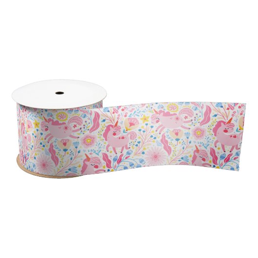 Roze Unicorn Ribbon Satijnen Lint (Spoel)