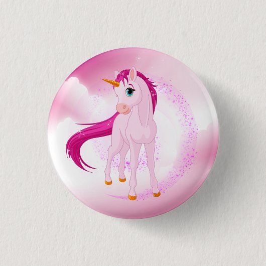 Roze unicorn ronde button 3,2 cm (Voorkant)