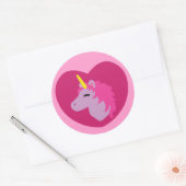 Roze Unicorn Ronde Sticker (Envelop)