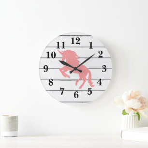 Roze Unicorn Shiplap Wood Decor Large Clock Grote Klok