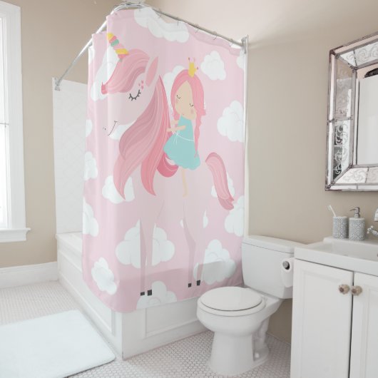 Roze Unicorn Shower Curtain Douchegordijn (In situ)