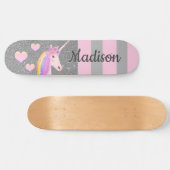 Roze Unicorn Silver Glitter Girls, gepersonaliseer Persoonlijk Skateboard (Horizontaal)