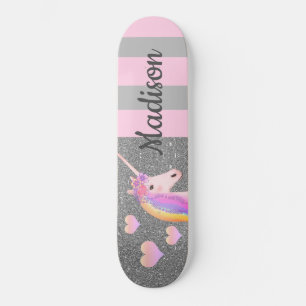 Roze Unicorn Silver Glitter Girls gepersonaliseerd Persoonlijk Skateboard