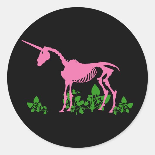 Roze Unicorn Skeleton Ronde Sticker (Voorkant)