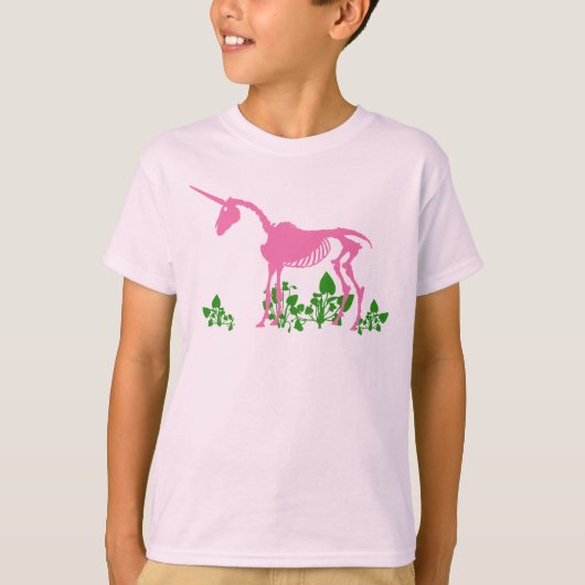 Roze Unicorn Skeleton T-Shirt (Voorkant)