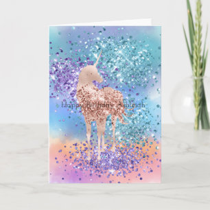 Roze Unicorn Sparkle Paars Aqua Glitter Confetti  Kaart