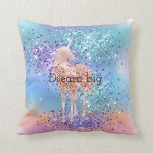 Roze Unicorn Sparkle Paars Aqua Glitter Confetti  Kussen
