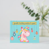 Roze Unicorn Sparkle Wish Briefkaart (Staand voorkant)
