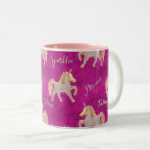 Roze Unicorn Sparkles Tweekleurige Koffiemok (Voorkant rechts)