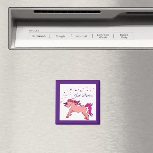 Roze Unicorn Square Magnet (Insitu (Vaatwasser))