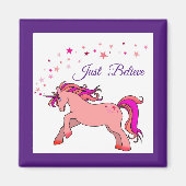 Roze Unicorn Square Magnet (Voorkant)