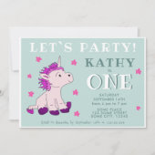 Roze Unicorn Stars Eén eerste verjaardag Kaart (Voorkant)