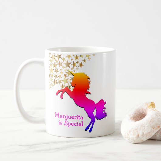 Roze UNICORN Stars gepersonaliseerd Koffiemok (Met donut)