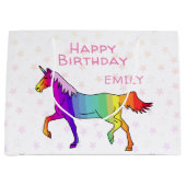Roze Unicorn Stars Girl Birthday Groot Cadeauzakje (Voorkant)