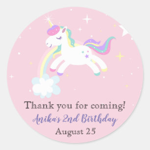 Roze Unicorn Stars Regenbooglitter Girls Birthday Ronde Sticker