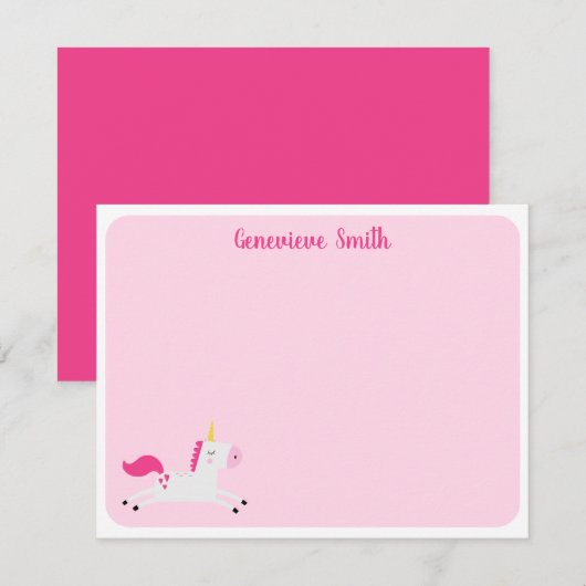 Roze Unicorn Stationery Notitiekaartje (Voorkant / Achterkant)