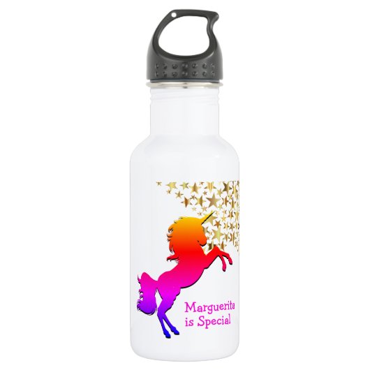 Roze UNICORN sterren Persoonlijk Waterfles (Voorkant)